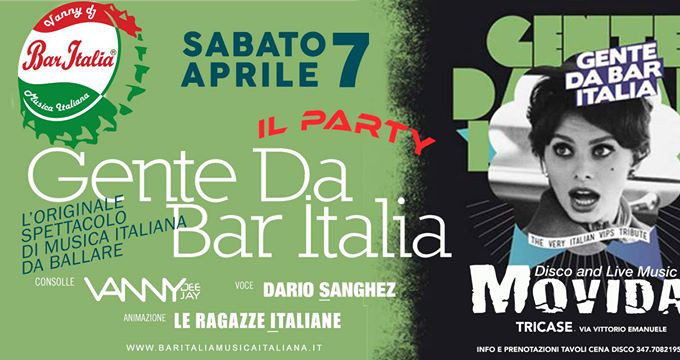 Gente da Bar Italia - il party sabato 7 Aprile al Movida di Tricase