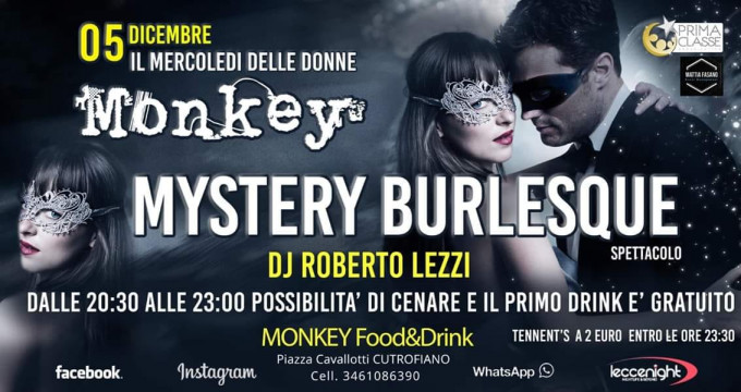 Mystery Burlesque al Monkey  mercoledi 5 dicembre